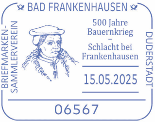 DUDERSTADT, Bad Frankenhausen, Thomas M&uuml;nzer , Sonderstempel, 500 Jahre Bauernkrieg &ndash; Schlacht bei Frankenhausen, Stempel-Nr.: 09/050